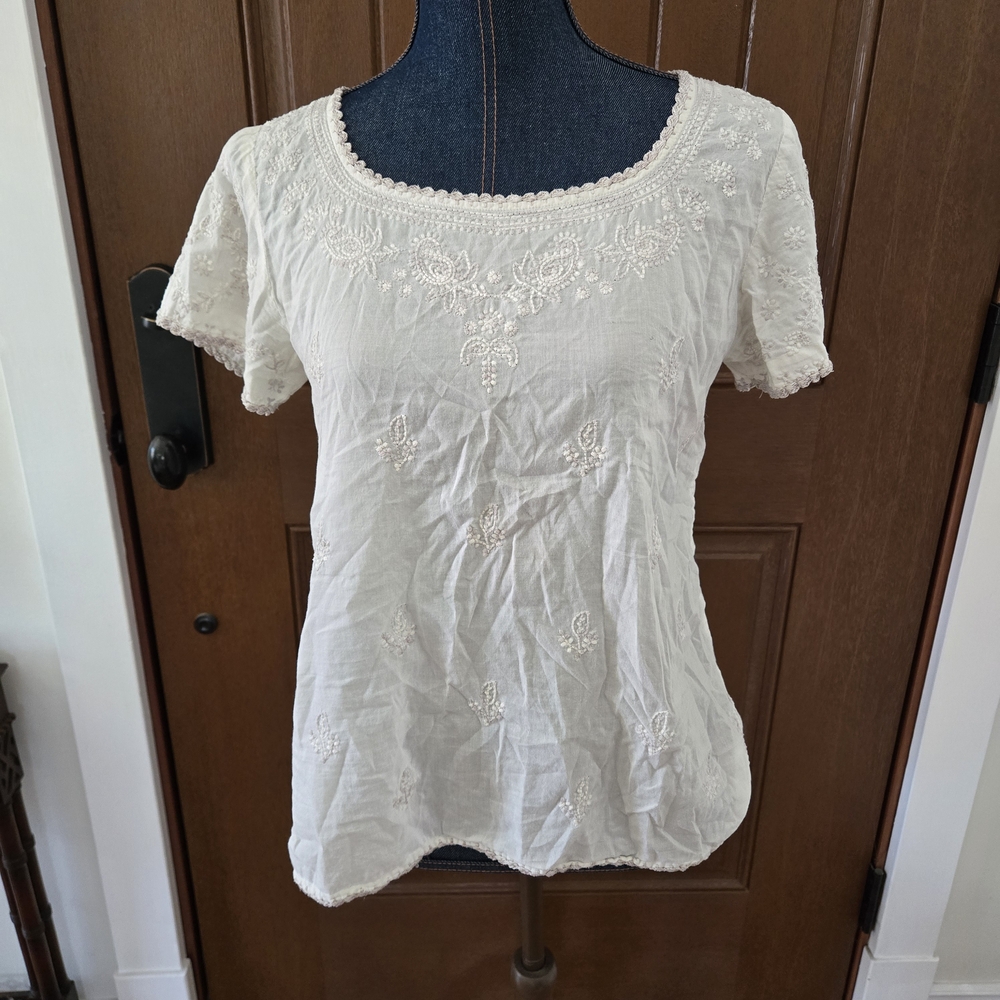 Source Unknown Cream Embroidered Relaxed Blouse